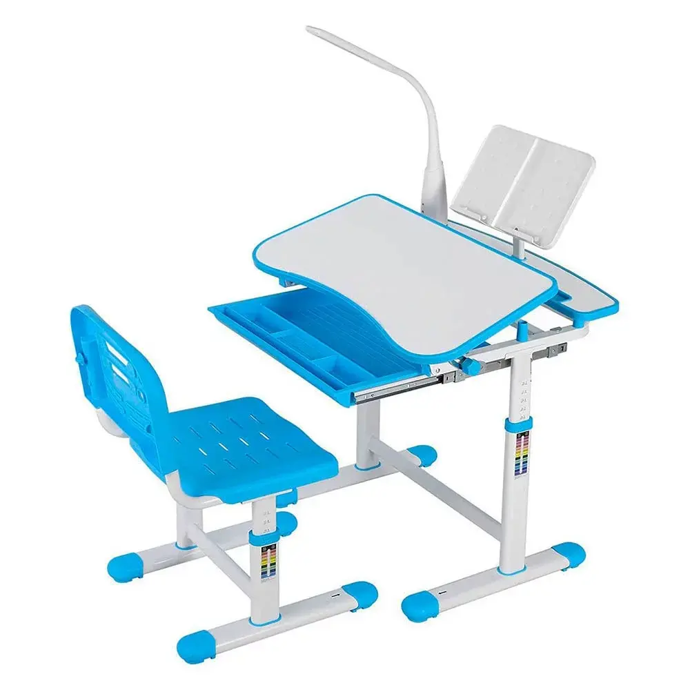 Escritorio para niños regulable en altura con silla - azul - diseño ergonómico