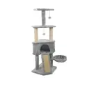 Kattenboom grijs 3-laags met krabpaal en mand