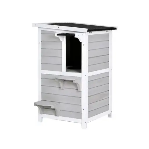 [HOP1001370] Caseta para gatos de madera resistente a la intemperie de 2 pisos - uso exterior